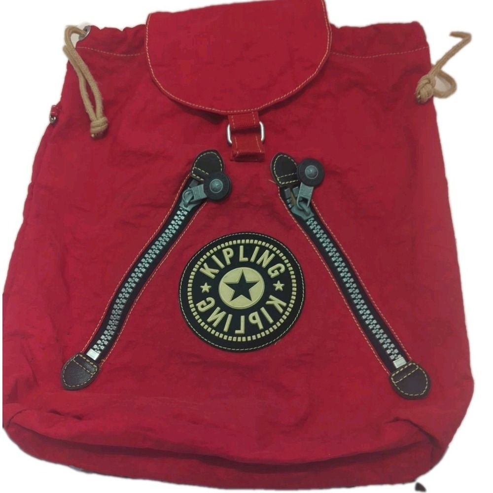 Kipling Red Nylon Drawstring Backpack Vintage Y2K Style Travel School Bag